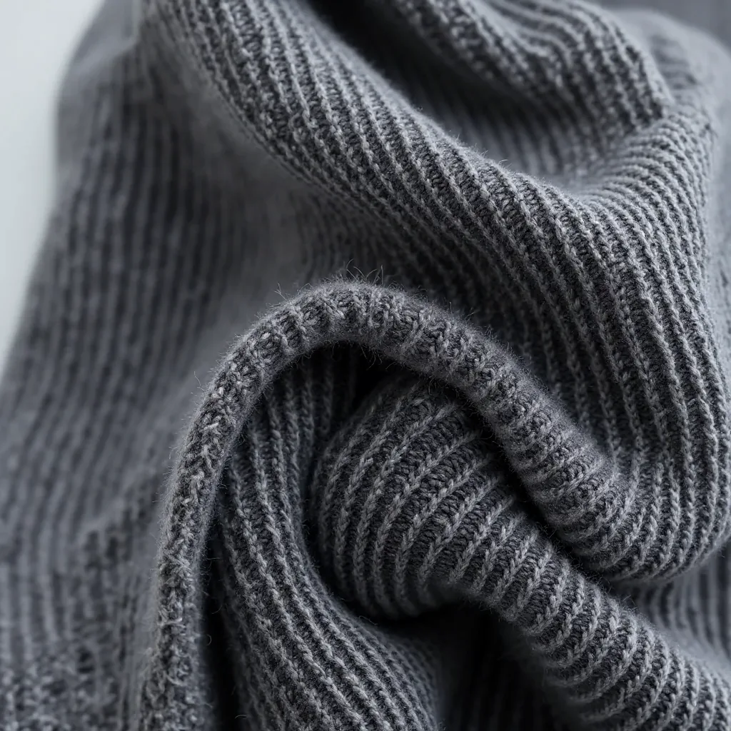 Close-up detail of fine ribbed merino wool texture showing the smooth surface and knit pattern of the beanie material